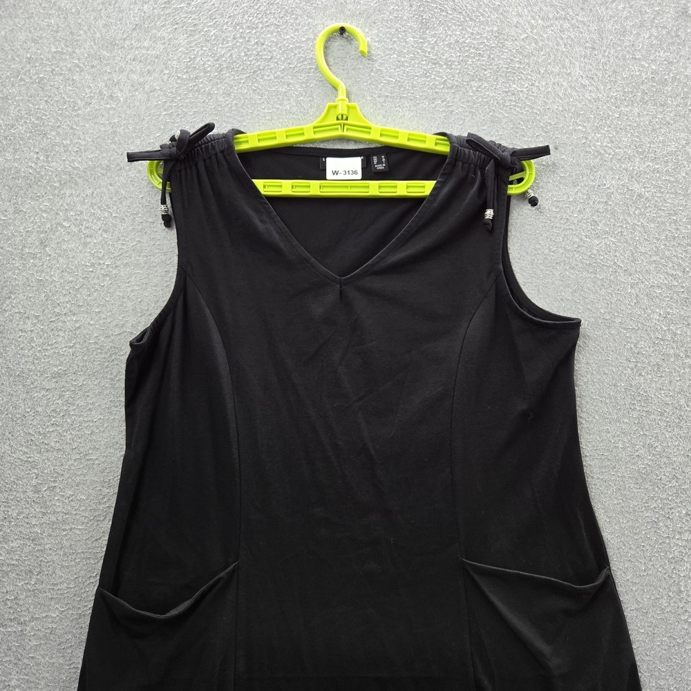 Susan Graver Weekend Women Dress M Black Drawstring Sleeveless - Picture 4 of 8